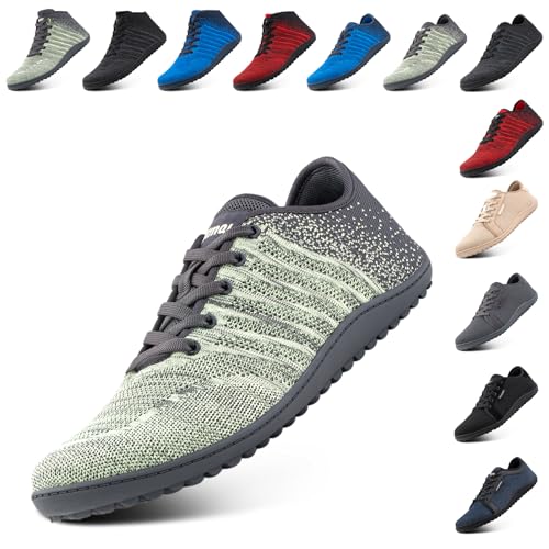 NEOKER Barfußschuhe Herren Damen Leicht Weit Zehenschuhe Unisex Minimalistische Walkingschuhe Fitnessschuhe Laufschuhe Breiter Casual Sneaker Grün 39 EU von NEOKER