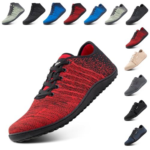 NEOKER Barfußschuhe Herren Damen Leicht Weit Zehenschuhe Unisex Minimalistische Walkingschuhe Fitnessschuhe Laufschuhe Breiter Casual Sneaker Rot 41 EU von NEOKER