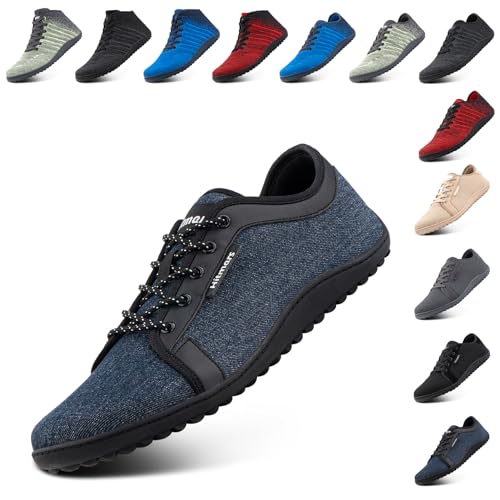 NEOKER Barfußschuhe Herren Damen Weit Zehenschuhe Unisex Minimalistische Leicht Walkingschuhe Fitnessschuhe Laufschuhe Breiter Casual Sneaker Blau 43 EU von NEOKER