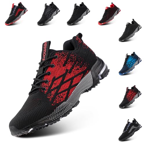 NEOKER Laufschuhe Herren Turnschuhe Damen Sportschuhe Leicht Straßenlaufschuhe Unisex Schnürung Atmungsaktiv rutschfeste ALI-1Rot EU43 von NEOKER