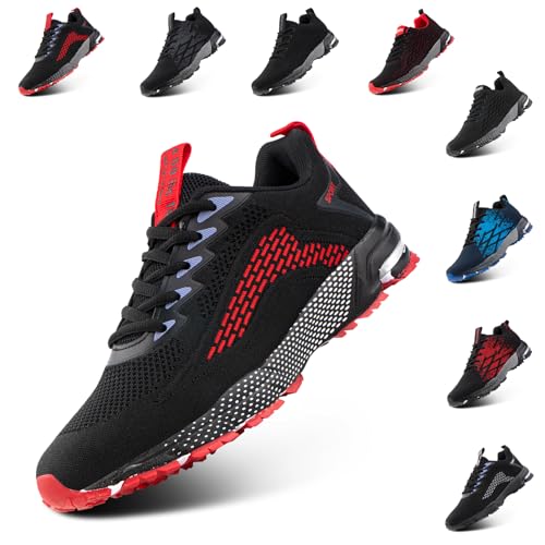 NEOKER Laufschuhe Herren Turnschuhe Damen Sportschuhe Leicht Straßenlaufschuhe Unisex Schnürung Atmungsaktiv rutschfeste ALI-2Rot EU38 von NEOKER