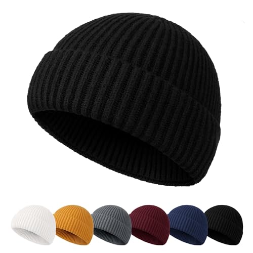 Winter Mütze für Damen Herren, Docker Style Winterstrickmütze, Trawler Beanie, Fischermütze Seemannsmütze, Warm &Weich Skater Docker Cap Strickmütze Schwarz von NEOLA