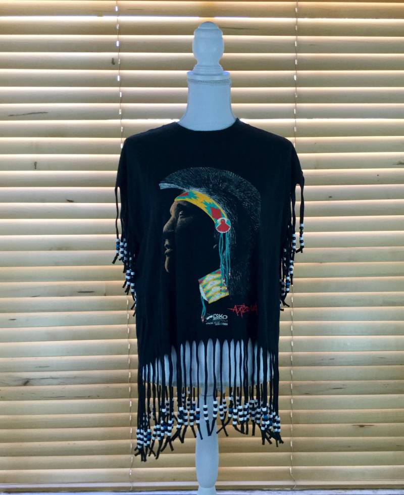 1989 Vintage Esko Originals Apachen Schwarze Perlen Fransen Xl Top von NEONBULL