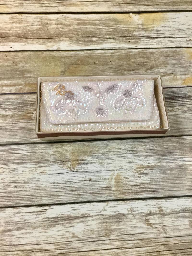 Deadstock La Regaleweiß Vintage Blumen Perlen Samen Und Pailletten Weiße Geldbörse/Rocailles Beutel Handtasche Clutch von NEONBULL