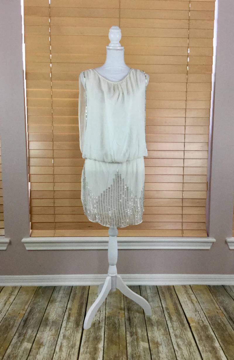 Neu Mit Etikett Vintage Inspiriertes Weißes Dolman Perlenbesetztes Top // Mini Kleid von NEONBULL