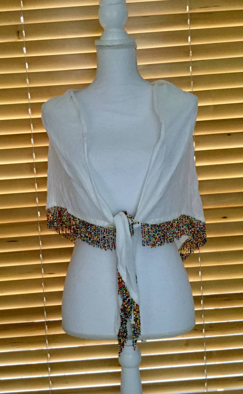 Vintage Regenbogen Seed Bead Fringe Schal Wrap von NEONBULL