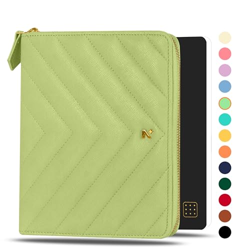 NEORAH B6-Notebook-Hülle mit Kompendium + Punktraster-Tagebuch | Kunstlederhülle + Stiftschlaufe | 2 vordere 1 Rückfach | 6 Kartenfächer – Hellgrün von NEORAH
