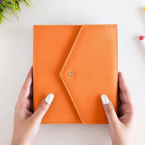 NEORAH B6-Notebook-Hülle mit Umschlagklappe, gepunktetes Tagebuch, Kunstlederhülle + Stiftschlaufe, Lesezeichen, Vorder- und Gesäßtasche, 6 Kartenfächer, Orange von NEORAH