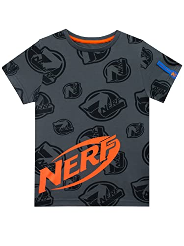 NERF T-Shirt Jungen All Over Print Kurzarm T-Shirt für Kinder Grau 128 von NERF