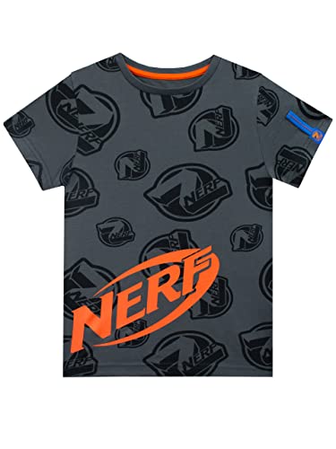 NERF T-Shirt Jungen All Over Print Kurzarm T-Shirt für Kinder Grau 146 von NERF