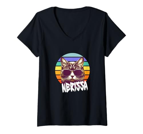 Damen NERISSA - Schöner Mädchen Name mit lustiger Katze T-Shirt mit V-Ausschnitt Damen NERISSA - Schöner Mädchen Name mit lustiger Katze T-Shirt mit V-Ausschnitt von NERISSA Tochter Enkel Geburtstag Geschenkideen