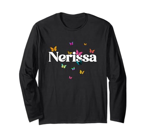 Nerissa - Schöner Mädchen Name mit bunten Schmetterlingen Langarmshirt von NERISSA Tochter Enkel Geburtstag Geschenkideen