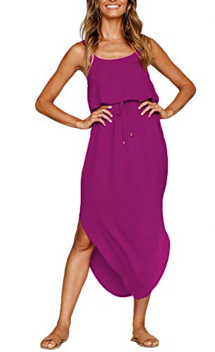 NERLEROLIAN Damen-Midikleid mit verstellbaren Trägern, für Sommer, Strand, lässiges Midi-Kleid, Violette Rose, Klein von NERLEROLIAN