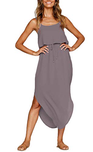 NERLEROLIAN Damen-Midikleid Freizeitkleid mit verstellbaren Trägern, für Sommer, Strand, lässiges Midi-Kleid, Dunkel_Grau, Klein von NERLEROLIAN