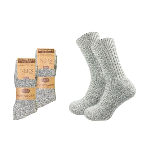 NERS 6 Paar Norweger Socken für Damen und Herren aus Wolle. Wintersocken mit weiche Frotteesohle (DE/NL/SE/PL, Numerisch, 43, 46, Regular, Regular, Grau) von NERS