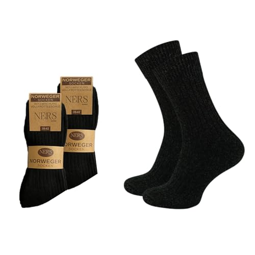 NERS 6 Paar Norweger Socken für Damen und Herren aus Wolle. Wintersocken mit weiche Frotteesohle (DE/NL/SE/PL, Numerisch, 43, 46, Regular, Regular, Schwarz) von NERS