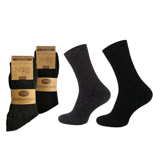 NERS 6 Paar Norweger Socken für Damen und Herren aus Wolle. Wintersocken mit weiche Frotteesohle (DE/NL/SE/PL, Numerisch, 43, 46, Regular, Regular, Schwarz/Anthrazit) von NERS