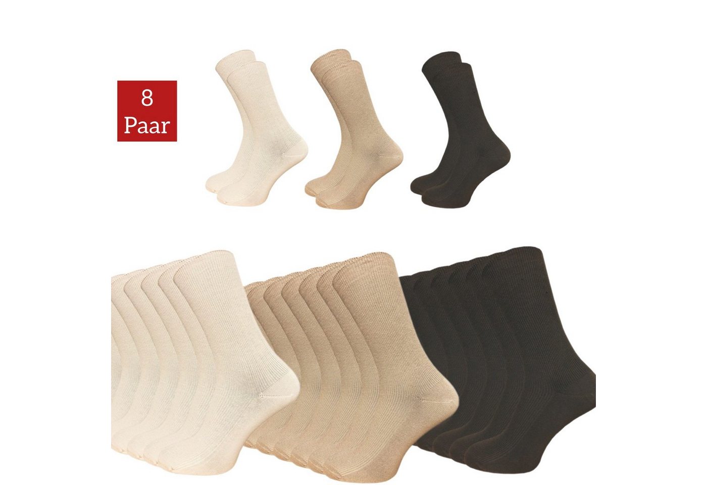 NERS Diabetikersocken Gesundheitssocken für Damen und Herren mit hohem Baumwollanteil (Box, 8-Paar) ohne drückende Naht, mit atmungsaktiver Baumwolle von NERS