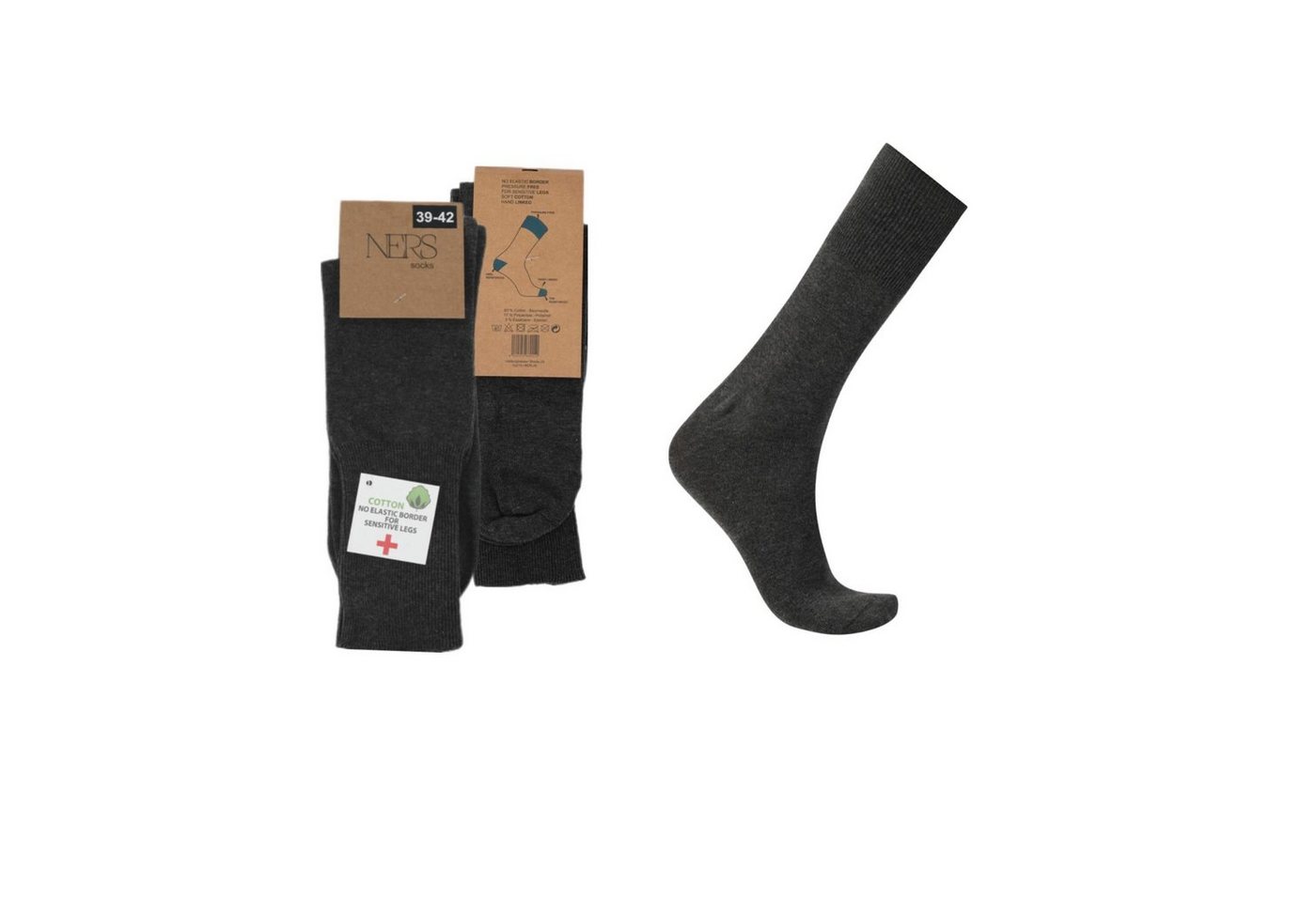 NERS Diabetikersocken für Damen und Herren aus hochwertiger weicher Baumwolle und ohne Gummi (6 Paar) Ohne elastischen Bund für Sensible Füße von NERS