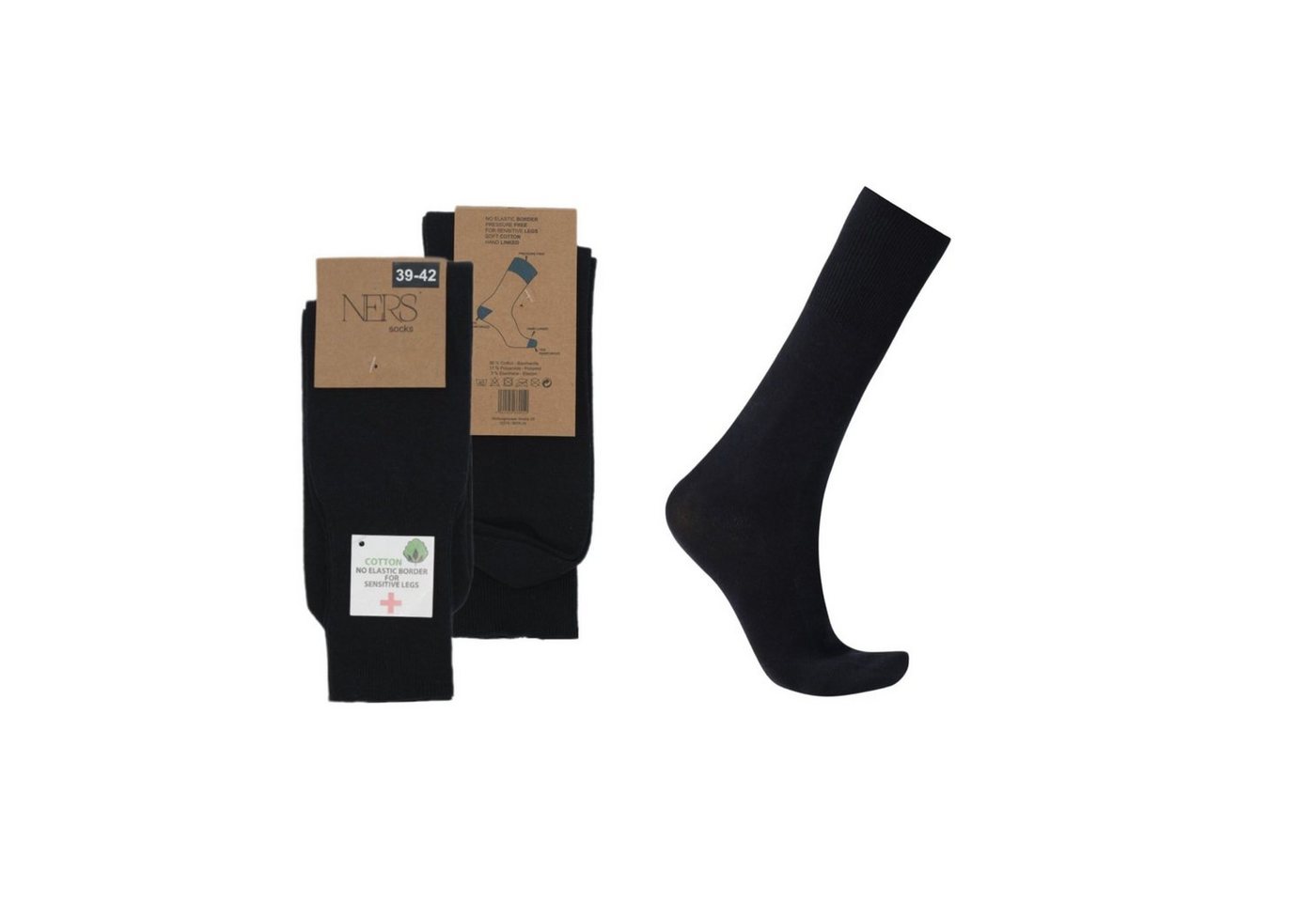 NERS Diabetikersocken für Damen und Herren aus hochwertiger weicher Baumwolle und ohne Gummi (6 Paar) Ohne elastischen Bund für Sensible Füße von NERS