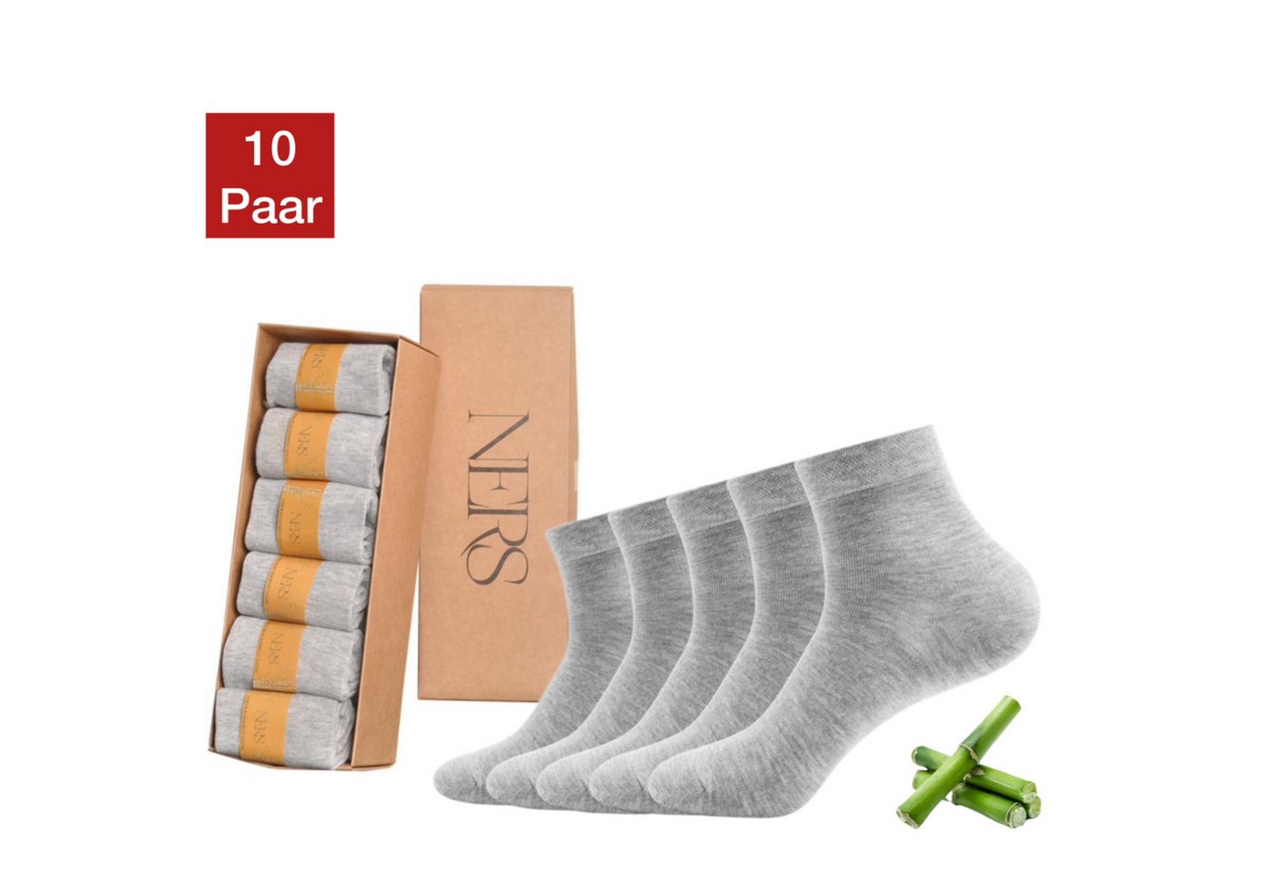 NERS Kurzsocken aus Bambus für Damen und Herren ohne drückende Naht, ohne Bund (10-Paar, 10 Paar) gegen Schweißfüße, Naturfreundlich, Atmungsaktiv von NERS