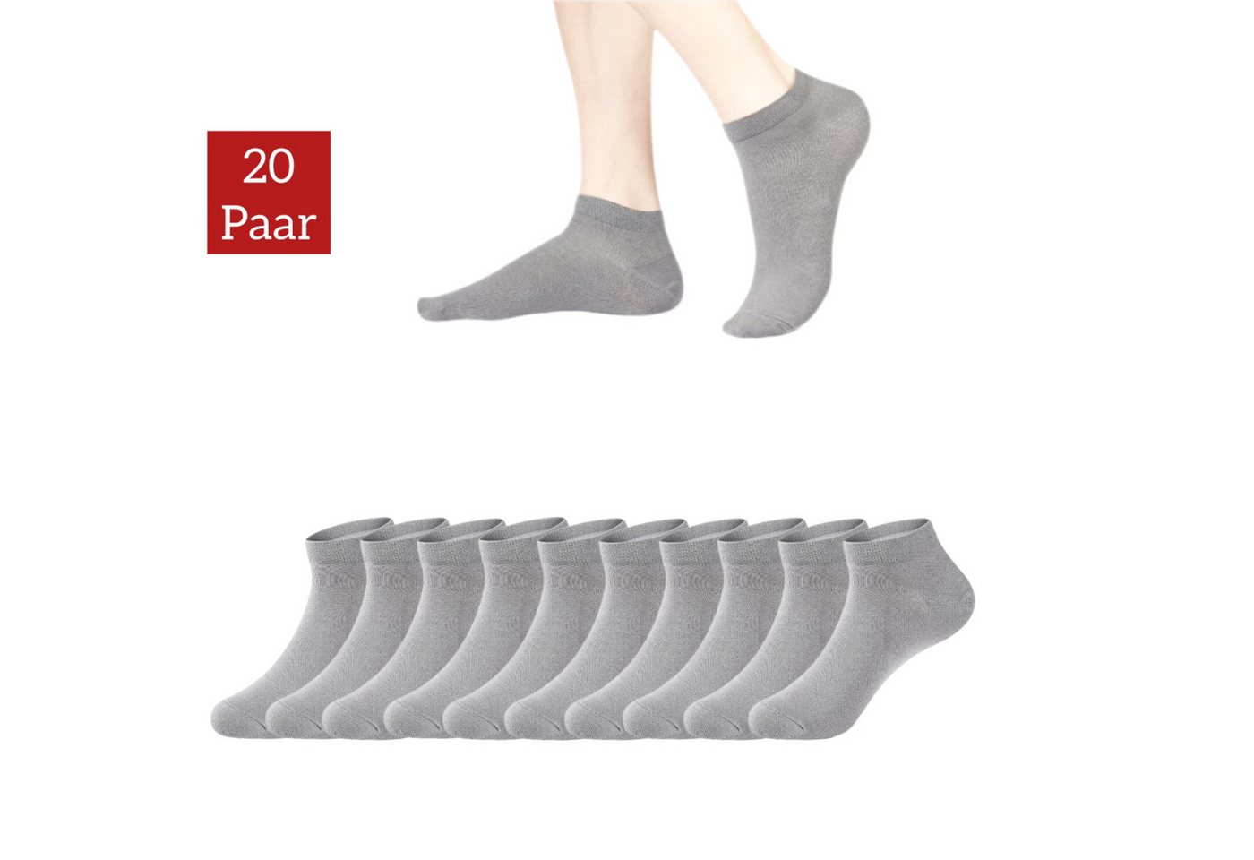 NERS Kurzsocken für Damen und Herren aus Baumwolle, ohne drückende Naht (20-Paar) mit Komfortbund von NERS