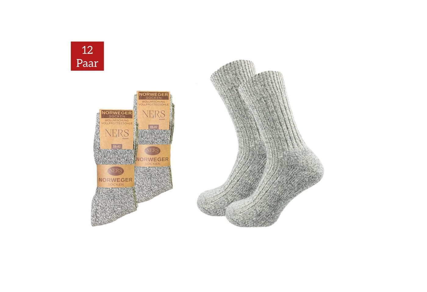 NERS Norwegersocken für Damen und Herren aus Wolle (12-Paar) Wintersocken mit weicher Frotteesohle von NERS