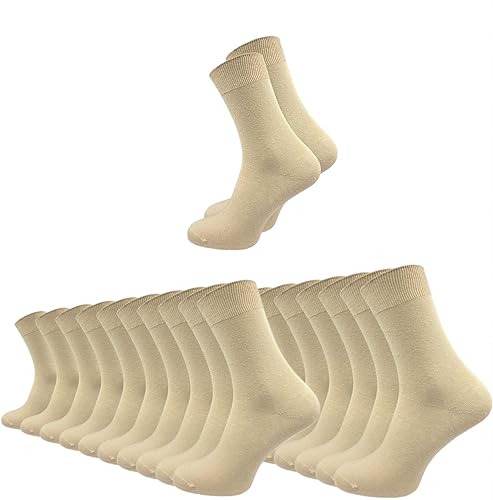 Socken für Damen und Herren aus 100% Baumwolle - Ohne drückende Naht - mit Komfortbund (10 Paar) (as3, numeric, numeric_39, numeric_42, regular, regular, Beige) von NERS