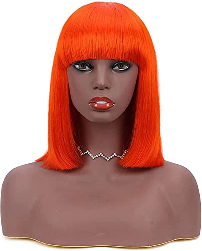 Perücken Haarersatz-Perücke, gerade, kurze Bob-Perücke, rote, orangefarbene Perücke mit Pony für schwarze Frauen, bunte, schulterlange Perücke Perücken Damen (Color : A, Size : 10inch) von NESPIQ