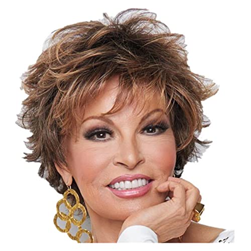 NESPIQ Perücken Haarersatzperücke Für Frauen Im Mittleren Alter, Europäische Perücken Und Damenperücke, Kurzes Lockiges Haar, 30 Cm, Pastellfarbene Gewellte Perücke Perücken Damen von NESPIQ