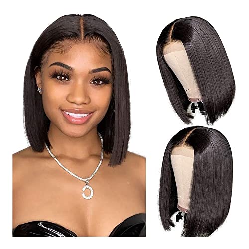 Perücken Kurze Gerade Lace Front Bob Perücken Synthetische Bob Perücken Schwarze Schulterlange Perücken Perücken Damen (Color : Black, Size : 10in) von NESPIQ