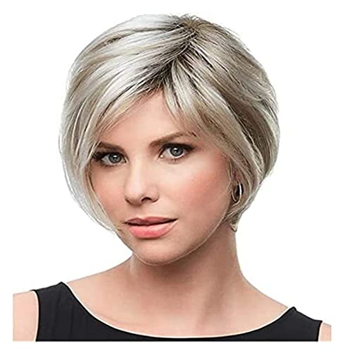 Perücken Kurze blonde Perücken für weiße Frauen, Synthetik, Seitenteil, gerade Bob-Perücke, Party, Cosplay-Haar mit Perückenkappe Perücken Damen von NESPIQ