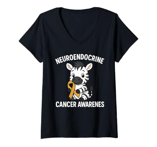 Damen Zebraband Herz für neuroendokrine Krebserkrankungen T-Shirt mit V-Ausschnitt von NET Cancer Awareness Zebra Apparel