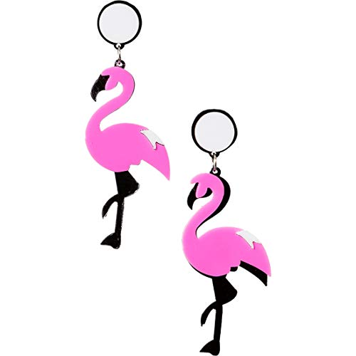 NET TOYS Angesagte Flamingo-Ohrringe für Mädchen & Frauen | Rosa-Schwarz | Ausgefallenes Damen-Kostüm-Zubehör Ohrhänger pink | EIN Blickfang für Karneval & Schlagerparty von NET TOYS
