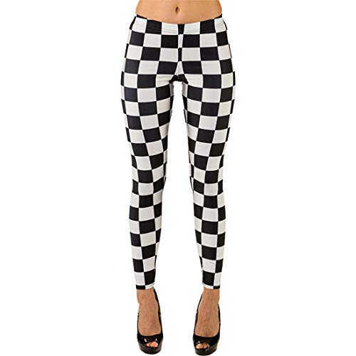 NET TOYS Attraktive Damen-Leggings Schachbrett-Muster | Schwarz-Weiß in Größe L/XL (44-50) | Lässige Frauen-Strumpfhose Karomuster geeignet für Mottoparty & Karneval von NET TOYS