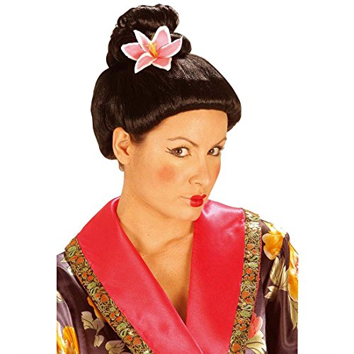 NET TOYS China Perücke Geisha mit Blüte Japanerin Perücke Chinaperücke Geishaperücke Asiatin Asia Fasnet Fasnacht Kunsthaarperücke von NET TOYS