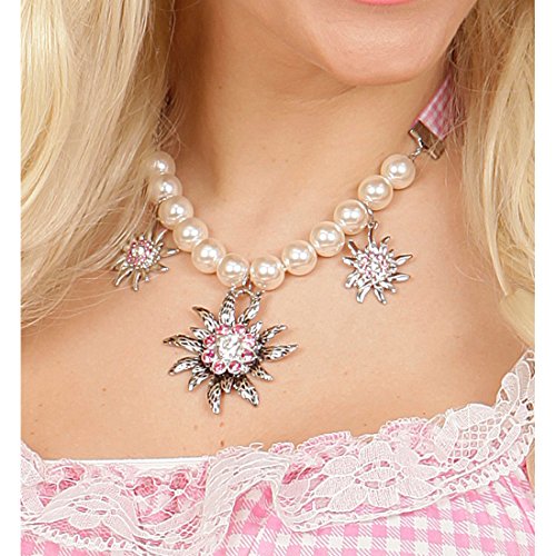 NET TOYS Dirndl Kette Perlen Trachtenkette Edelweiss Halskette Oktoberfest Perlenkette Schmuck Bayern Trachten Halsschmuck Wiesn Trachtenschmuck Karneval Kostüm Damen Accessoires von NET TOYS