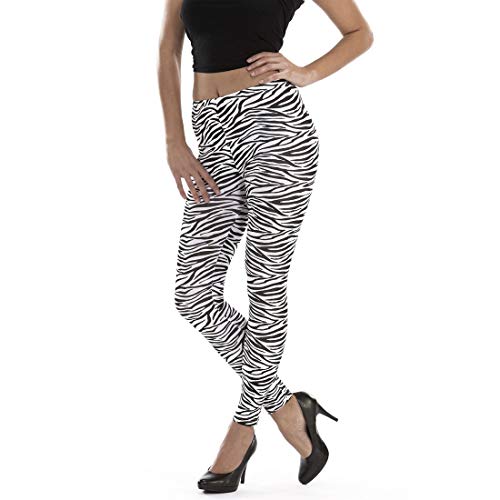 NET TOYS Extravagante Zebra-Leggings für Frauen - Schwarz-Weiß S/M (36-42) - Angesagtes Damen-Kostüm-Zubehör Stretch-Hose Animal-Print Zebralook - Ideal für Themenabend & Fasching von NET TOYS
