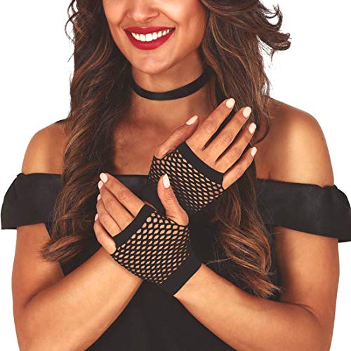 NET TOYS Fingerlose 80er Jahre Handschuhe ohne Finger - Schwarz - Schrilles Frauen-Kostüm-Zubehör Party-Netzhandschuhe - EIN Highlight für Fasching & Mottoparty von NET TOYS