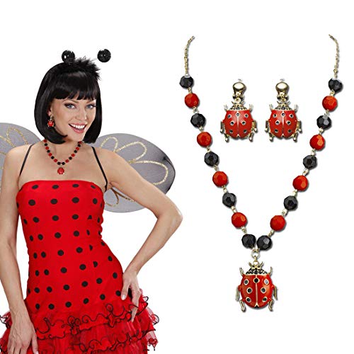NET TOYS Marienkäfer Schmuck Halskette und Ohrringe Glückskäfer Schmuckset Käfer Modeschmuck Glücksbringer Damenschmuck Tier Fasching Accessoires Karneval Kostüm Zubehör von NET TOYS