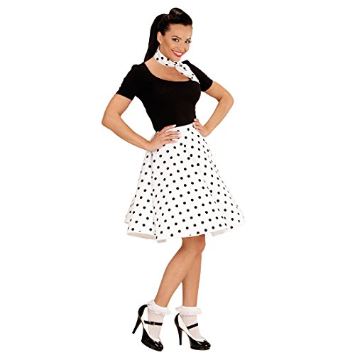 NET TOYS Rockabilly Rock mit Halstuch weiß 50er Jahre Damenrock Rock n Roll Sixties 60er Jahre Petticoat Tellerrock mit Schal Pünktchen Damen Kostüm Accessoire von NET TOYS