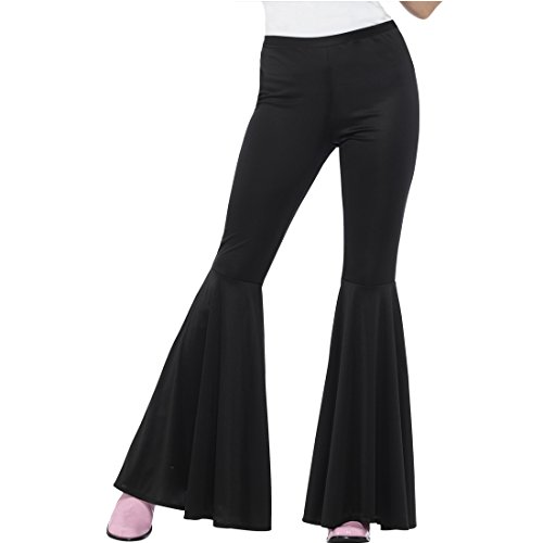 NET TOYS Schwarze Schlaghose Damen 70er Jahre Hose mit Schlag M/L (38-44) Flower Power Hippie Bootcut Sixties Outfit von NET TOYS