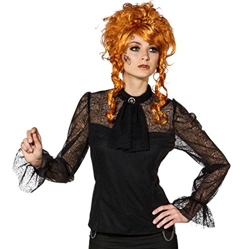 NET TOYS Steampunk Bluse Gothic Spitzenbluse schwarz 42/44 (M/L) Langarmbluse mit Jabot Burlesque Damenbluse von NET TOYS