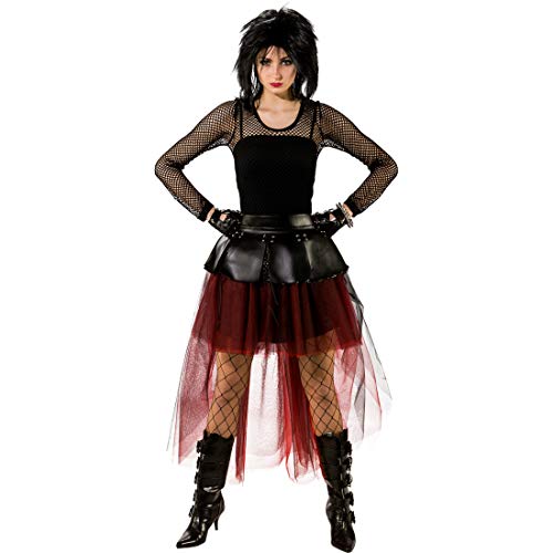 NET TOYS Tüllrock für Damen Rockerin | Rot-Schwarz in Größe L/XL (44-50) | Lässiger Frauen-Rock Punkerin | Wie geschaffen für 80er-Party & Karneval von NET TOYS