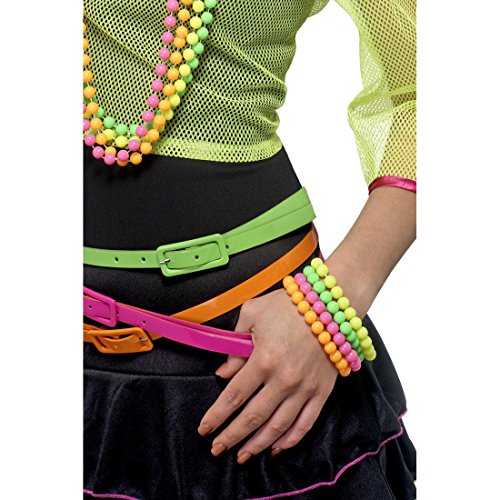 NET TOYS Vier Neon Armreife gelb grün pink und orange Perlen Armbänder 80er Jahre Armketten Fluoreszierender Armschmuck Neonarmband Accessoires von NET TOYS