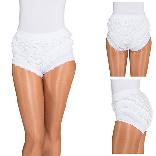 NET TOYS Weißes Rüschenhöschen Rüschenslip 164 Rüschenhose Gardekostüm, Rüschenschlüpfer Funkenmariechen, Rüschenunterhose Spitzenhöschen, 1 Mädchen Slip von NET TOYS