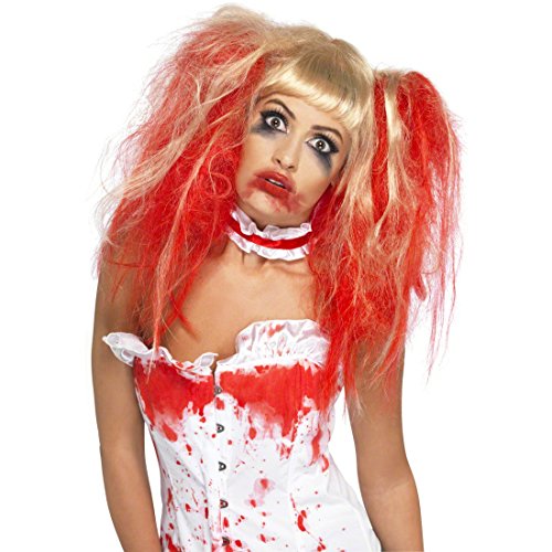 Zombie Horror Zopf Perücke Krankenschwester Punk rot-blond Zombieperücke Halloweenperücke Karnevalperücke Faschingsperücke Kostüm von NET TOYS