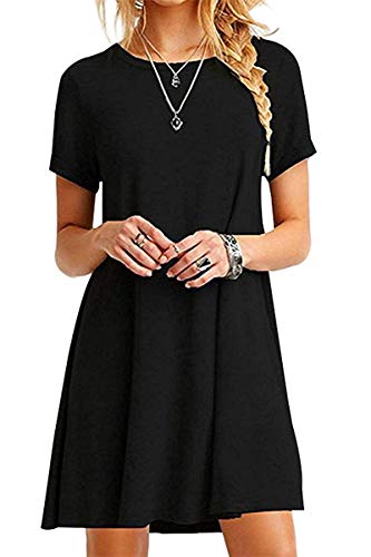 NETANT Damen Casual Langes Shirt Lose Tunika Kurzarm T-Shirt Kleid Schawarz von NETANT