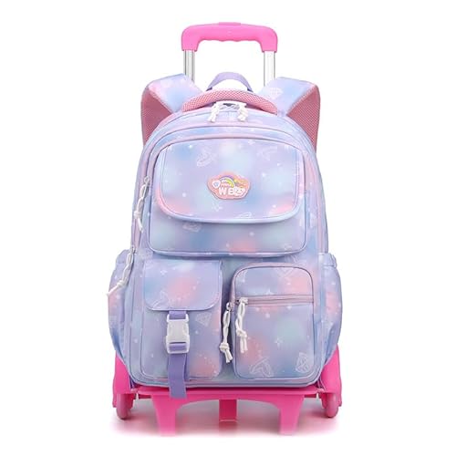 NETFEN Schulrucksack Mädchen Rollen Trolleytasche Schulranzen Mädchen mit Rollen Schultasche Trolley 6 Räder Schulranzen Schultasche Wasserdichter Rucksack für Mädchens Teenager von NETFEN