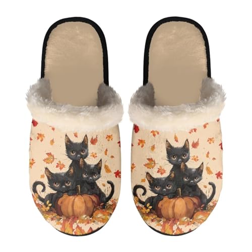 NETILGEN Ahornblatt-Hausschuhe mit schwarzer Katze für Damen, Teenager und Erwachsene, Halloween-Hausschuhe mit rutschfester Gummisohle. NETILGEN Ahornblatt-Hausschuhe mit schwarzer Katze für Damen, Teenager und Erwachsene, Halloween-Hausschuhe mit rutschfester Gummisohle. von NETILGEN